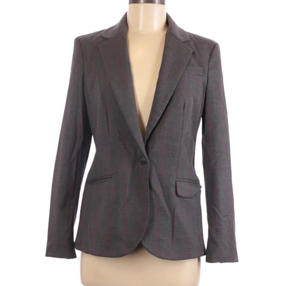 Lands’ End grey pink windowpane plaid blazer WOMENS SIZE 8P 8 Petite Career Work